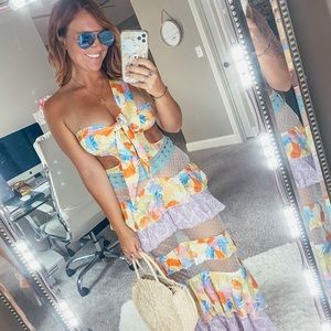 Tropical Pattern Block maxi dress 💗